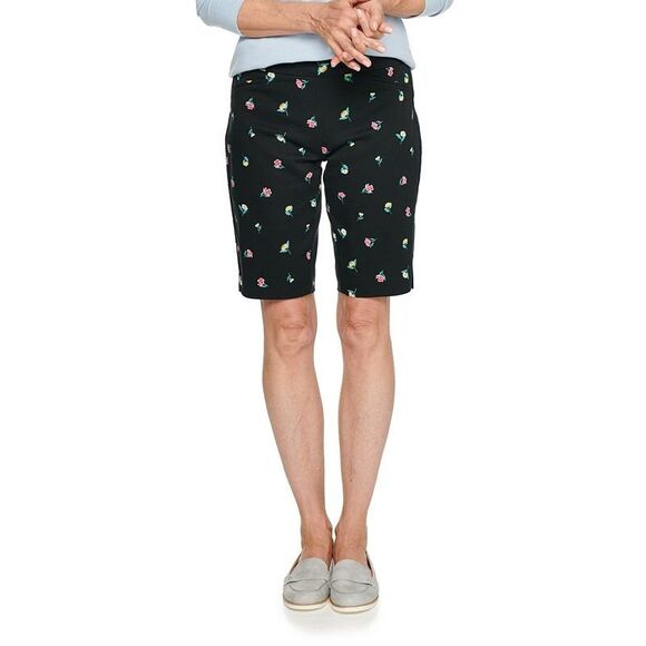 croft & barrow Pants - Croft Barrow Effortless Stretch Bermuda Shorts Womens 10 Petite Black Floral NEW
